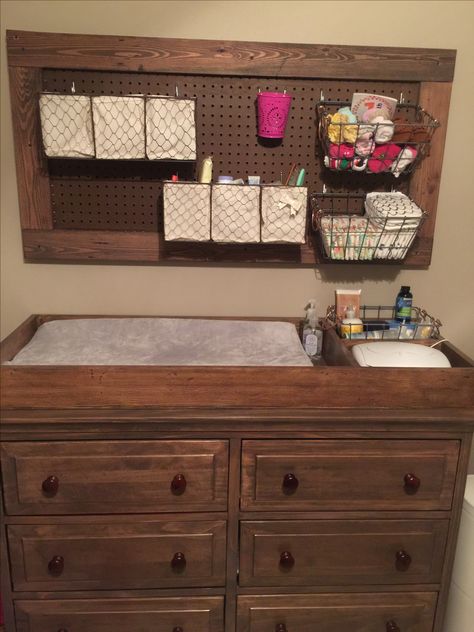 Diy Nursery Storage, Diy Nursery Organization, Diy Dresser Changing Table, Dresser Changing Table Diy, Dresser To Changing Table Diy, Diy Baby Furniture Ideas, Changing Table Diy, Diy Baby Changing Table, Diaper Organizer Ideas