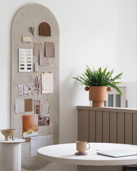 DIY pin bord made from Mdf cut to shape, covered in cork and hessian fabric and then painted. By Luke Arthur Wells Cork Board Decor, Pinboard Diy, Diy Pinboard, Modern French Interiors, Pinboard Ideas, Diy Cork Board, Vision Board Diy, Business Branding Inspiration, Collage Board