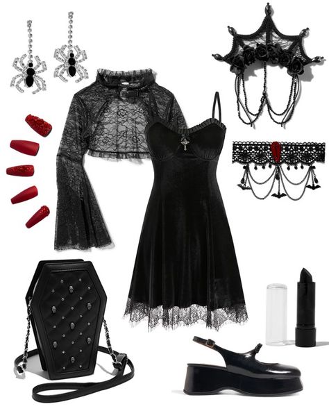 Channel your inner goth with our DIY goth bride costume ideas. Start with a black tiara and then build from there and add sheer black gloves, and all the chokers you can layer to create the ultimate Halloween look! Vampire Diy Costume Women, Womens Vampire Costume Diy, Bride Costume Ideas, Diy Vampire Costume Women, Vampire Costume Women, Vampire Costume Diy, Goth Bride, Black Lace Choker Necklace, Vampire Halloween Costume