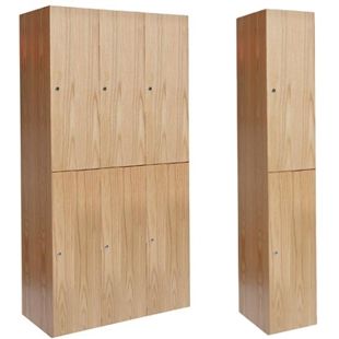 Wooden Club Lockers- Double Tier - Hallowell Wood Lockers, Wooden Lockers, Home Lockers, Plywood Interior, Gym Lockers, Oak Plywood, Metal Lockers, Medical Office, Themed Room