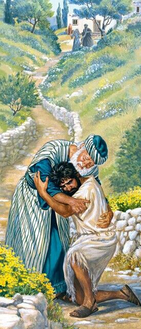 Luke 15:18 . . .“Father, I have sinned against heaven and against you. 19 I am no longer worthy of being called your son. Make me as one of your hired men.”’ 20 So he rose and went to his father. While he was yet a long way off, his father caught sight of him and was moved with pity, and he ran and fell upon his neck and tenderly kissed him. Psalm 133, Vertrouw Op God, Parables Of Jesus, Biblical Artwork, Prodigal Son, Religious Pictures, Bible Images, Lds Art, Christian Images