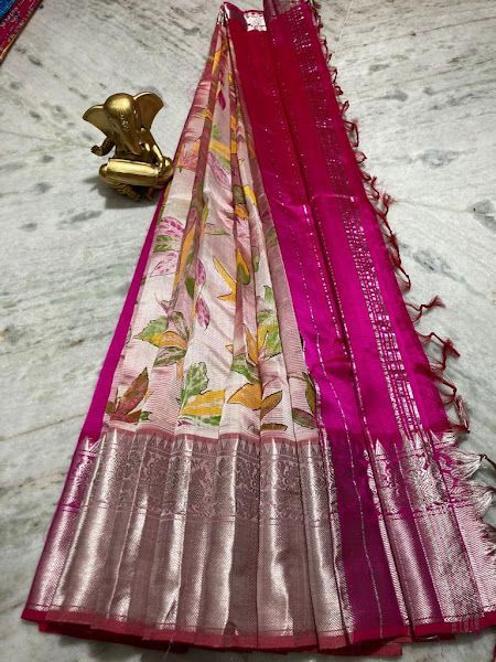 Magalgiri digital print sarees Jute Sarees, Floral Sarees, Simple Saree Designs, Floral Print Sarees, New Saree Designs, Silk Sarees With Price, Saree Floral, Wedding Saree Collection, Half Saree Designs