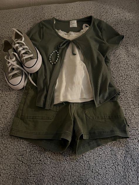 Green converse, brandy tank top, green cargo shorts Cargo Shorts Aesthetic Outfit, Outfits With Green Cargo Shorts, Gray Cargo Shorts Outfit, Green Shorts Outfits, Green Cargo Shorts Outfit, Olive Green Converse, Green Shorts Outfit, Cargo Shorts Outfit, White Shorts Outfit