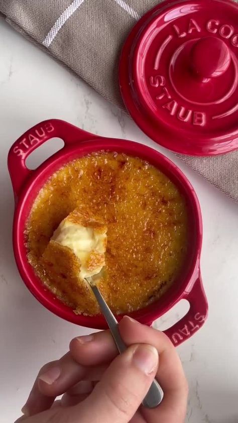 Creme Brûlée in Staub Mini Cocottes | dessert, French cuisine, recipe, stoneware | That crackle. 🔥 An iconic French dessert for Bastille Day. Classic Créme Brûlée Recipe: https://bit.ly/3OhgALj Staub Stoneware Mini Cocotte Set:... | By Williams Sonoma Mini La Creuset Recipes, Staub Recipe, Mini Cocotte Recipe, Dessert French, Creuset Recipes, Cocotte Recipe, Le Creuset Recipes, Creme Brulee Recipe, French Dessert