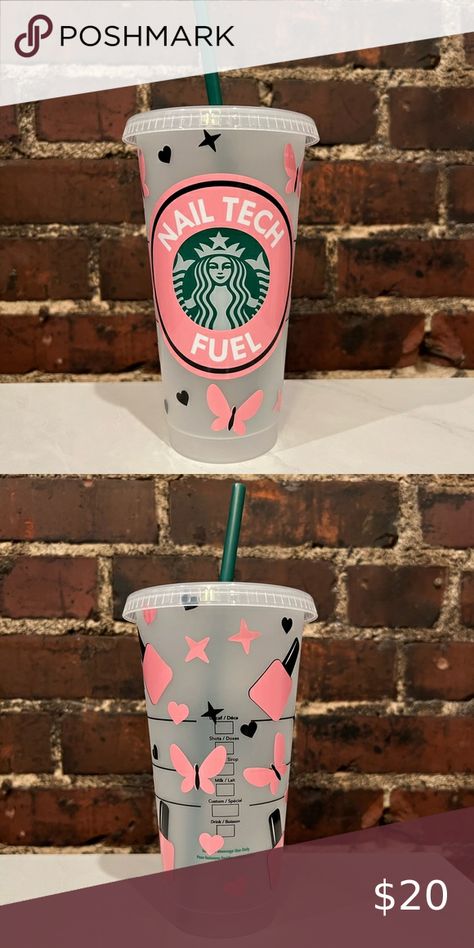 Nail Tech Starbucks Cup Starbucks Cup, 20th Birthday, Birthday Nails, Starbucks Cups, Cold Cup, Permanent Vinyl, Vinyl Designs, Nails Ideas, Soft Girl