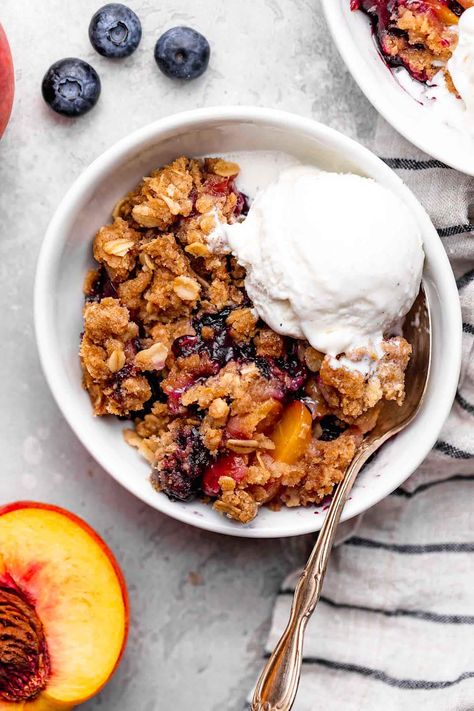 Blueberry Peach Crumble - Two Peas & Their Pod Peach Berry Crumble, Triple Berry Crisp, Berry Crisp Recipe, Popular Desserts Recipes, Berry Crisp, Peach Crumble, Tastes Better From Scratch, Peach Blueberry, Berry Crumble