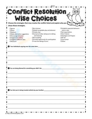 Look at the conflict examples on the worksheet and determine how you would resolve the conflicts using the strategies of effective conflict resolution. This worksheet promotes critical thinking and helps individuals make informed and strategic choices to navigate conflicts effectively. It's a valuable tool for enhancing conflict resolution skills and fostering positive outcomes in various personal or professional settings. #Grade-6 #Grade-7 #Grade-8 #Grade-9 Conflict Resolution Worksheet, Conflict Resolution Skills, Grade 9, Grade 7, Grade 8, Grade 6, Conflict Resolution, Critical Thinking, Subjects