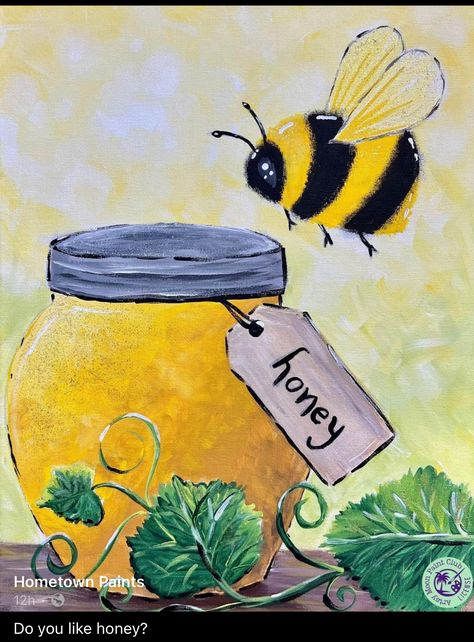 Bee Painting Watercolor, Bumblebee Painting Easy, Painting Bees Easy, Bee Simple Drawing, Bee Painting Simple, Honey Bee Painting, Bumble Bee Painting, Colorful Animal Paintings, Honeybee Art