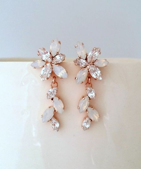 Wedding Jewelery, Bridal Earrings Studs, Wedding Aesthetics, White Opal Earrings, Wedding Jewelry For Bride, Earrings Opal, Warm Tone, Idea Board, Crystal Rose