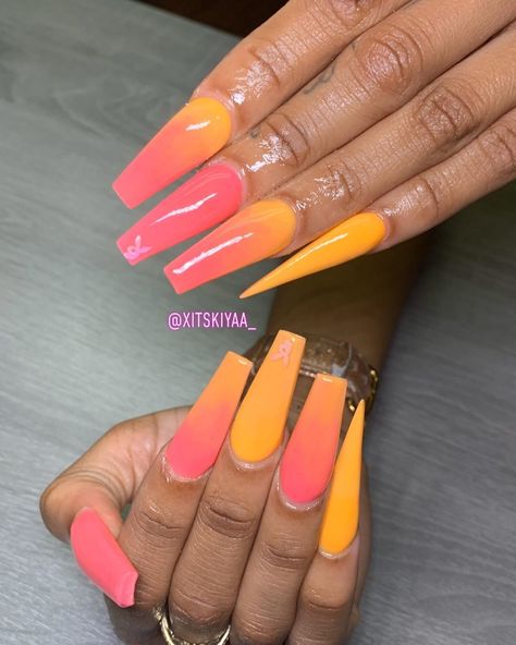 NAILEDBYKY🧚‍♀️ on Instagram: “sunset🌅 • •  #memphisnailtech #instanails #nailsofinstagram #nailcandy #atl  #atlantanailtech #naildesigns #designernails #longnails…” Yellow Ombre Nails, Pink Ombre Nails, Yellow Ombre, Fancy Nails Designs, Nail Candy, Creative Nail Designs, Pretty Nail Art Designs, Long Acrylic Nails Coffin, Yellow Nails