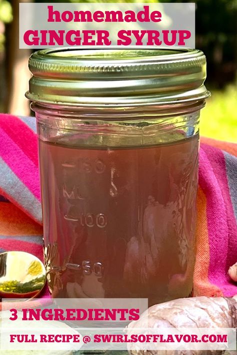 Ginger Syrup is an easy recipe for a flavored simple syrup that you can use to flavor coffee, tea, cocktails and recipes. An easy simple syrup recipe made with just 3 ingredients! Ginger Syrup Recipe Homemade, Syrup Recipe Homemade, Ginger Syrup Recipe, Flavored Simple Syrup, Staple Recipes, Homemade Ginger Ale, Simple Syrup Recipe, Strawberry Simple Syrup, Homemade Strawberry Lemonade