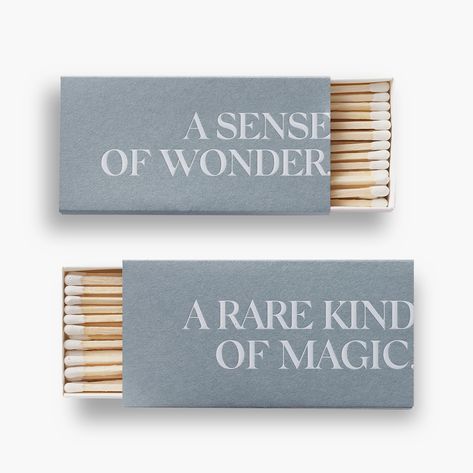 Each matchbox features two corresponding expressions in a soft white embossed typography on high quality cotton card stock with a matte, textured finish. The perfect pairing for a gifted candle. White tip wooden safety matches included. Embossed Typography, Aspiration Quotes, Decorative Matches, Candle Matches, Safety Matches, Kids Menu, Box Houses, Candle Gift Set, Candle Box