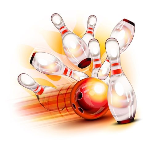 Bowling Ball, Bowling, Premium Vector, Red, Pins