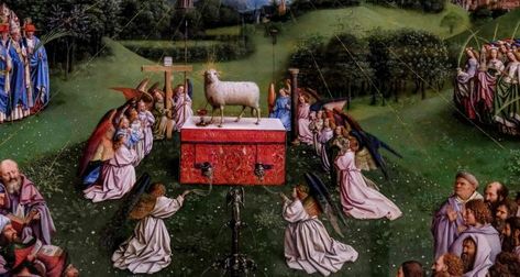 Central tableau of the 15th-century Ghent Altarpiece by Van Eyck – a panel known as the Adoration of the Mystic Lamb – after a three-year restoration. Photograph: Dirk Waem/Belga /AFP via Getty Arnolfini Portrait, Ghent Altarpiece, William Hogarth, Van Eyck, Edouard Vuillard, Jan Van Eyck, Images Of Christ, Western Paintings, Hieronymus Bosch