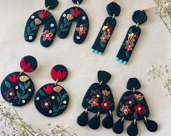 Mexican Inspired Earrings, Mexican Earrings, Polymer Clay Flower Jewelry, Red Beaded Bracelet, Clay Flower, Clay Jewelry Diy, Polymer Clay Flowers, Mexican Style, Flower Jewelry