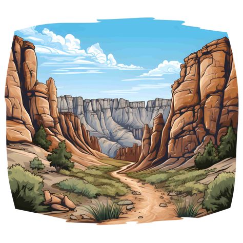 Canyon Drawing, Hike Illustration, Grand Cayon, Hiking Landscape, Cactus Paintings, Landscape Clipart, Scene Drawing, Watercolor Ideas, Painting Inspo