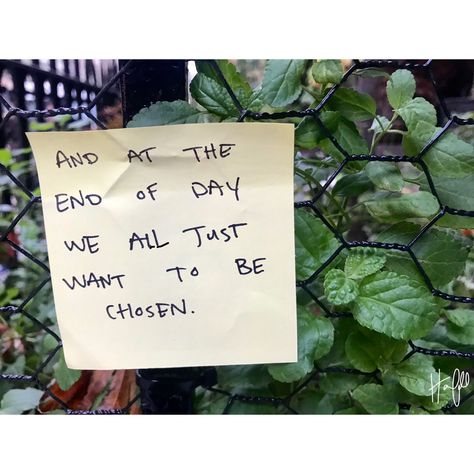 "And at the end of day, we all just want to be chosen."   Original quotes/poems/sayings portrayed on Post It notes and scattered around NYC by Hailei Call. Want To Be Chosen Quotes, Be Chosen Quotes, To Be Chosen Quotes, I Want To Be Chosen Quotes, I Want To Be Chosen, Chosen Quotes, Choose Quotes, Original Quotes, End Of Days