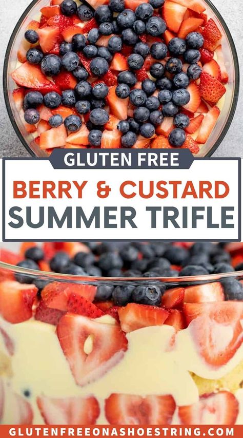 Gluten Free Trifle Desserts, Gf Pound Cake, Gluten Free Trifle, Gluten Free Custard, Summer Trifle, Gluten Free Pudding, Gluten Free Pound Cake, Trifle Recipes Easy, Gluten Free Vanilla Cake