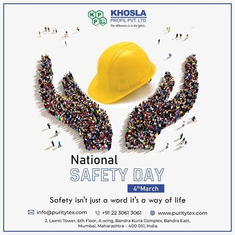 Let us celebrate the occasion of National Safety Day with everyone around us by reminding them to never compromise or ignore safety. Warm wishes on the occasion of National Safety Day 2022 #Team KHOSLA PROFIL PVT. LTD. https://puritytex.com/ #nationalsafetyday #khoslaprofil National Safety Day, Hr Jobs, National Safety, Executive Search, Adobe Illustrator Tutorials, World Days, Career Counseling, Safety Training, Recruitment Agencies