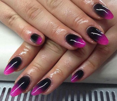 Black pink ombre gradient nails Pink Black Nails, Black Ombre Nails, Pink Nail Art Designs, Ombre Nail Art Designs, Turquoise Ombre, Turquoise Nails, Pink Ombre Nails, Ombre Nail, Pink Nail Art