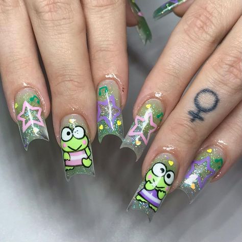 📍SAN DIEGO/NATIONAL CITY’s Instagram profile post: “don’t sleep on keroppi 🐸 thank u @xlilacdew ♥︎ using @youngnailsinc @valentinobeautypure #sandiego #sdnails #sd #619 #nationalcity…” Keroppi Nails, Nail Polish Ideas Easy, Character Nails, Almond Tea, Witch Nails, Duck Nails, National City, Diy Acrylic Nails, Really Cute Nails