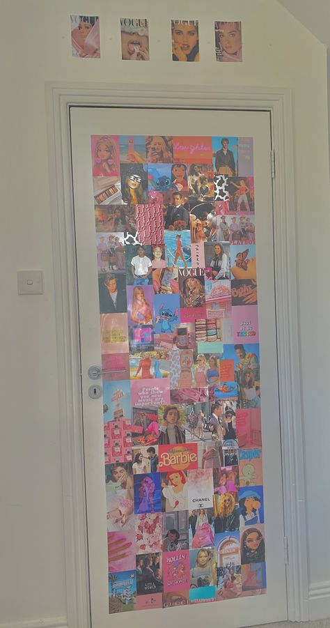 Bedroom Door Collage, Picture Collage On Door, Picture Door Ideas Bedroom, Photo Door Ideas, Y2k Door Decor, Picture Door Ideas, Door Collage Bedroom, Door Posters Aesthetic, Bedroom Door Posters