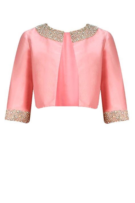 PERNIA QURESHI Dusty pink pearl and rhinestone embroidered bolero jacket available only at Pernia's Pop-Up Shop. Pernia Qureshi, Crochet Hat Ideas, Saree Jackets, Hat Ideas, Bolero Jacket, Indian Designer Wear, Sherwani, Crochet Hat, Jacket Design