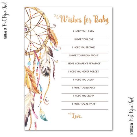 Bohemian, Dream Catcher, Wishes for Baby, Baby Shower, Instant Download, Print Your Own Bohemian Baby Shower, Baby Shower Wishes, Wishes For Baby Cards, Bohemian Baby, Trendy Baby Shower Ideas, Baby Blessing, Baby Shower Inspiration, Fiesta Baby Shower, Wishes For Baby