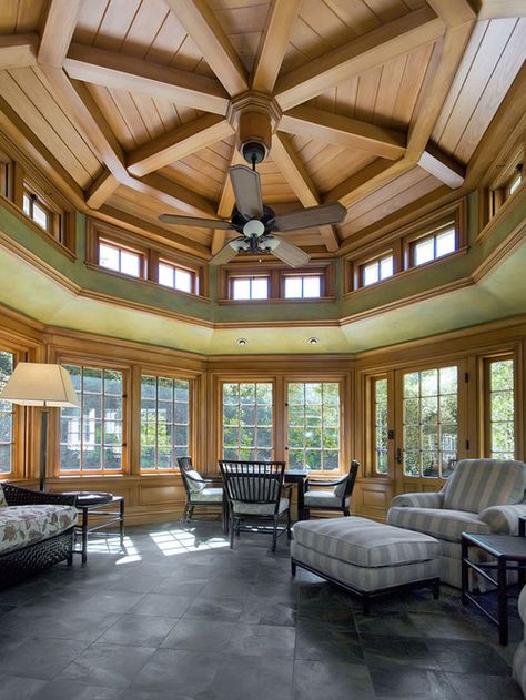 Octagon Window Covering Home Design Ideas, Pictures, Remodel and Decor Octagon Room, Turret Room, Octagon Window, Grain Bin House, Bin House, Traditional Patio, Yurt Home, Octagon House, Sunroom Designs