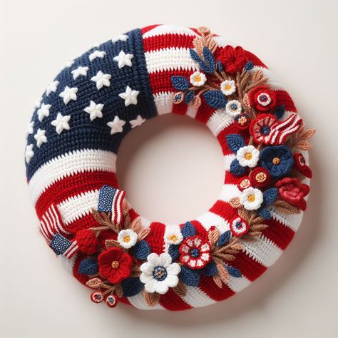 Patriotic Crochet, Hdc Crochet, Crochet Wreath Pattern, Crochet Wreath, Crochet Leaf Patterns, Pillow Crochet, Crochet Keychain Pattern, Crochet Leaves, Red Yarn