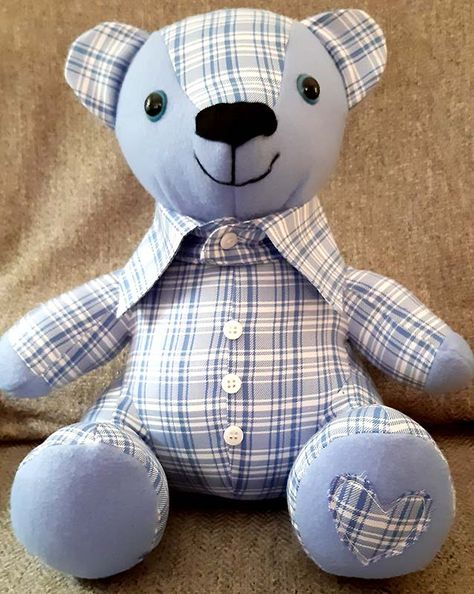 How to add a Shirt Collar to a Memory Bear! Tips and pics | Funky Friends Factory How To Make A Bear Out Of A Shirt, Memory Bear Patterns Free, Memory Teddy Bears From Shirts, Funky Friends Factory Stuffed Toys, Memorial Bears From Shirts, Memory Bears Pattern Free Printable, Free Memory Bear Sewing Pattern, Memory Stuffed Animals, Memory Bear From Shirt