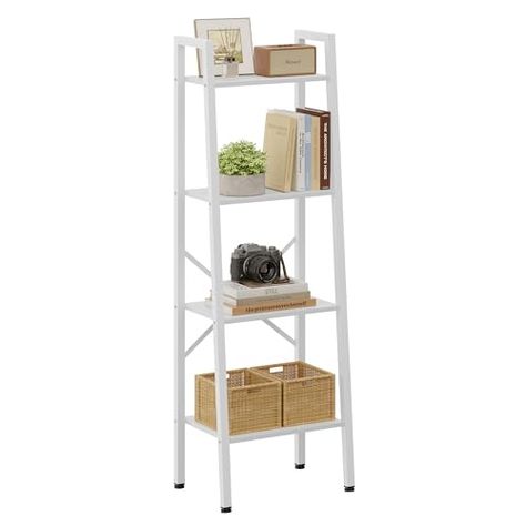 Narrow Ladder Shelf, Standing Bookshelf, Tall Bookshelf, Shelves Display, 4 Tier Shelf, Tall Bookshelves, Industrial Bookshelf, Ladder Bookshelf, Home Office Kitchen