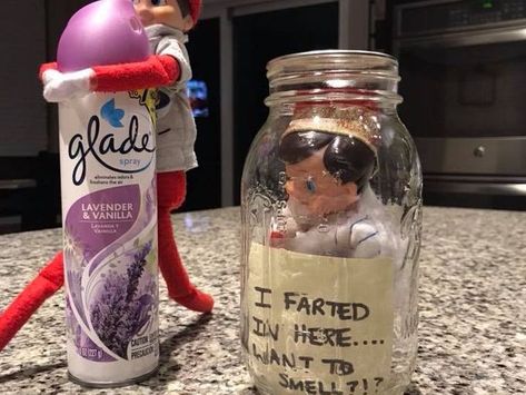 Elf on the Shelf farted. The note reads, "I farted Elf Costume Christmas, Basketball Kit, Funny Elf On The Shelf, Christmas Elf Costume, Elf Kit, Elf Props, Lavender Spray, Elf Costume, Elf On The Shelf Ideas