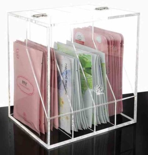 Face Masks Storage Face Mask Storage Ideas, Facial Product Storage, Haircare Storage Ideas, Sheet Mask Storage, Sheet Mask Organization, Mask Storage Ideas, Face Mask Organization, Masks Storage, Skin Care Storage