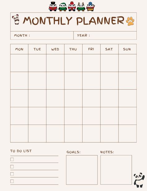 Panda Planner, Simple Template, Cute Panda, Monthly Planner, Digital Products, Printable Planner, Friends In Love, Marketing And Advertising, Sell On Etsy