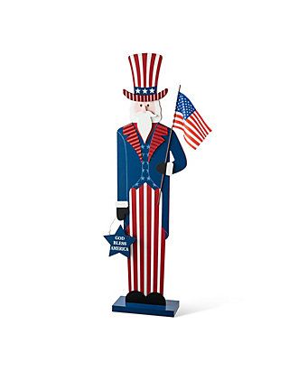 Glitzhome 40"H Patriotic/Americana Uncle Sam Porch Decor(KD) | belk Summer Door Hangers, 4 Th Of July, Hanging Stars, Forth Of July, Patriotic Crafts, Wood Working Projects, July Ideas, Patriotic Decor, Let Freedom Ring