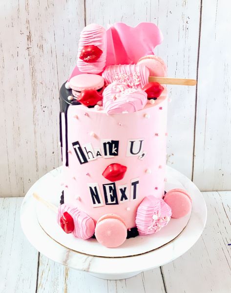 Thank You Next Cake, Thank You Next Party, Mean Girls Cake, March Cake, Minimalistic Cakes, Ariana Grande Birthday, Breakup Party, Mean Girls Party, Sweet Sixteen Birthday Party Ideas