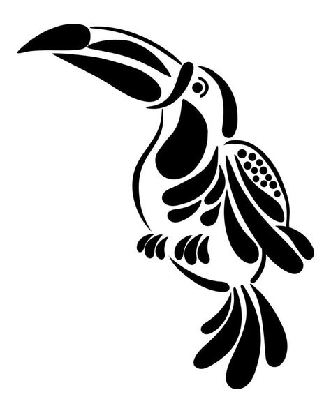 Hand drawn toucan bird, black silhouette with ornament. Stencil, illustration, vector Tucan Tattoo, Stencil Illustration, Ornament Stencil, Bird Stencil, Black Cat Tattoos, Toucan Bird, Valentines Day Coloring Page, Valentines Day Coloring, Hand Embroidery Patterns Flowers