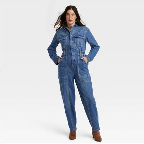 Women's Long Sleeve Denim Jumpsuit - Universal Thread Indigo 6 Nwt Material: 99% Cotton, 1% Spandex Material Lining: 99% Cotton & 1% Spandex Hem Style: Plain Hem Cuff Type: No Cuff Closure Style: Fly Zipper Fabric Name: Denim Neckline: Notched Collar Garment Style: Long Sleeve, Front Half Length Zipper, Front Snap Inseam Length: 28 Inches #L0201 Galactic Senate, Long Sleeve Denim Jumpsuit, Black Denim Overalls, Fashionably Late, Black Overalls, Jumpsuit Elegant, Cotton Jumpsuit, Striped Rompers, Refashion Clothes