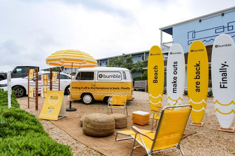 Bumble Bus Hamptons - Experiential Activation in Montauk, NY | The Vendry Beach Activation Ideas, Beer Activation Ideas, Beach Brand Activation, Marketing Event Ideas, Festival Brand Activation, Brand Activations & Experiential Marketing, Event Marketing Ideas, Festival Activations, Brand Experience Activation