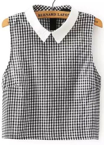 Shop Black White Lapel Plaid Blouse online. SheIn offers Black White Lapel Plaid Blouse & more to fit your fashionable needs. Sleeveless Collared Shirt, Crop Tops Black, Black Collared Shirt, Black And White Crop Tops, Black Sleeveless Shirt, Shirts Crop Tops, Black Plaid Shirt, Shirts Crop, Peter Pan Collar Blouse