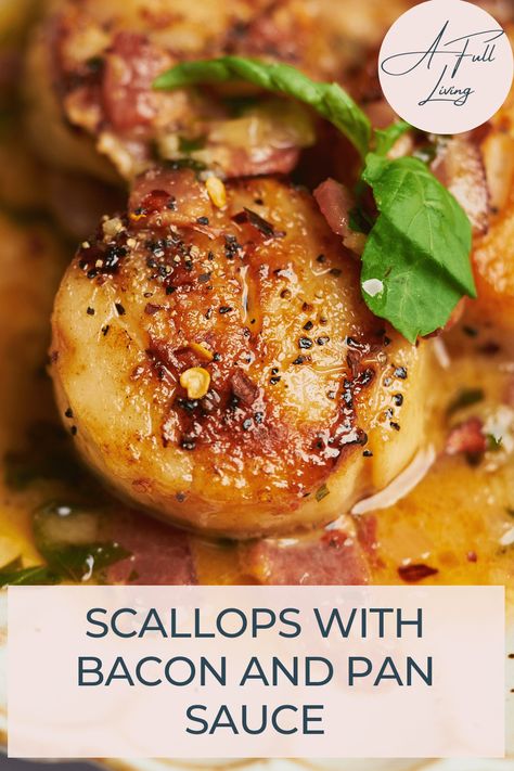 This Seared Scallops Recipe with Bacon and White Wine Sauce is the ultimate, one skillet scallop recipe. It's flavorful and ready in no time! Scallop Recipes Bacon, Sauce For Scallops, Grilled Scallops Recipe, Scallops With Bacon, Best Scallop Recipe, Seared Scallops Recipe, Lemon White Wine Sauce, Bacon Scallops, Scallop Recipe