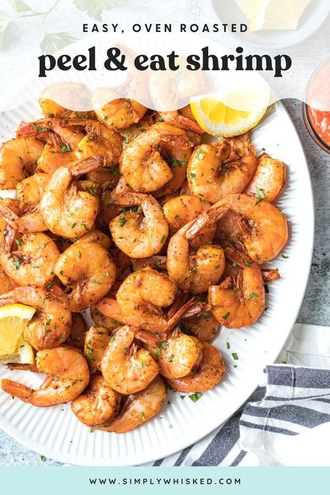 Seasoned with Old Bay, these peel and eat shrimp are a family favorite and cooked to perfection every time. Serve them straight from the oven while they're hot or let them chill and serve them cold like shrimp cocktail. Peel And Eat Shrimp, Cooking Raw Shrimp, Summer Shrimp Recipes, Homemade Cocktail Sauce, Dairy Free Dinner, One Pot Dinners, Shrimp Cocktail, Shrimp Recipe, Old Bay