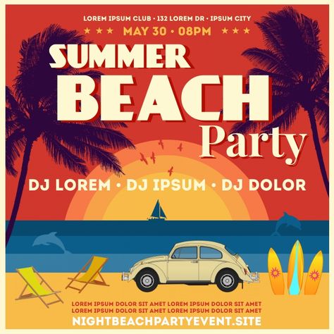 BEACH PARTY BANNER Beach Clean Up, Summer Beach Party, Teen Boy Fashion, Clean Beach, Event Flyers, Family Day, Beach Party, Banner Template, Party Banner