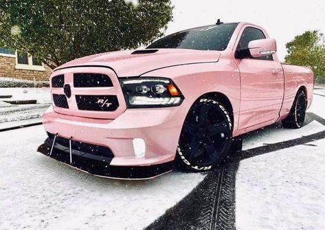 Pink Lifted Trucks, Pink Chevy Trucks, Pink Chevy, Pink Car Interior, Single Cab Trucks, Pink Car Accessories, Pink Jeep, Lowrider Trucks, Dropped Trucks