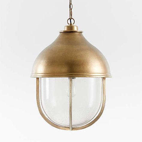 Bathroom Lighting and Vanity Lights | Crate & Barrel Aged Brass Pendant Lighting, Brass Kitchen Pendant Lights Over Island, Pendant Lighting Stairwell, Coastal Pendant Lighting Kitchen, Brass Kitchen Pendants, Brass And Glass Pendant Light, Nautical Pendant Lighting, Antique Brass Pendant Light, Nautical Lights