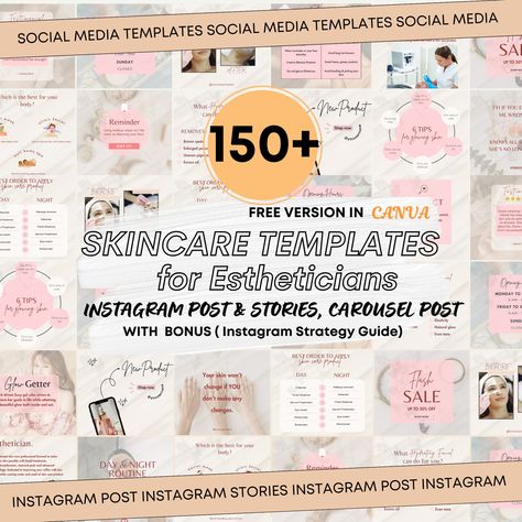 Skincare Posting Templates Instagram for Esthetician Canva Templates Med Spa Post Social Media Templates Instagram Posting Beauty Wellness Med Spa Instagram, Esthetician Templates, Esthetician Branding, Esthetician Social Media, Skincare Esthetician, Skincare Social Media, Routine Quotes, Spa Instagram, Branding Canva