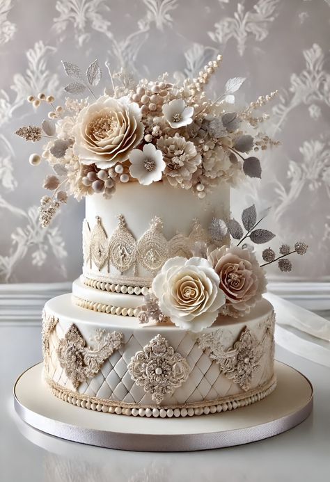 Engagement Theme Cake, Luxury Cake Design, Glam Wedding Cake, Mafia Wedding, Vintage Glamour Wedding, Three Tier Wedding Cake, Bridgerton Party, Rustic Cupcakes, Fancy Wedding Cakes