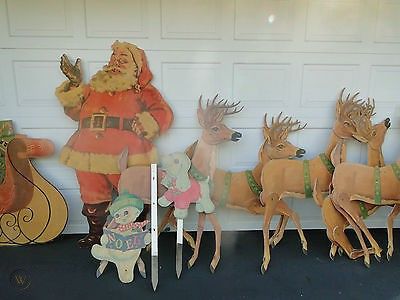 Vintage Outdoor Large Wood Cut Out Christmas Lawn Decorations Santa, Reindeer | #1490283232 Lawn Christmas Decorations, Outdoor Santa, Christmas Lawn Decorations, Lawn Decorations, Outdoor Set, Vintage Outdoor, Santa Reindeer, Outdoor Holidays, Wood Christmas