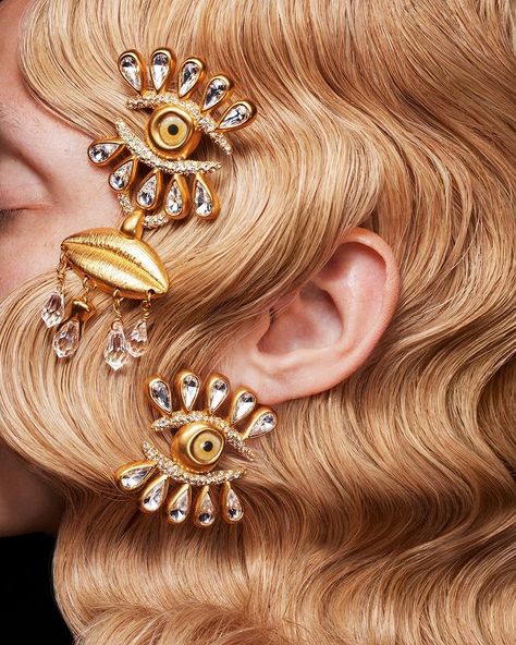 Surrealism Fashion, Schiaparelli Haute Couture, Runway Earrings, Elsa Schiaparelli, Couture Accessories, Evil Eye Earrings, Costume Earrings, Tassel Drop Earrings, Designer Fashion Jewelry